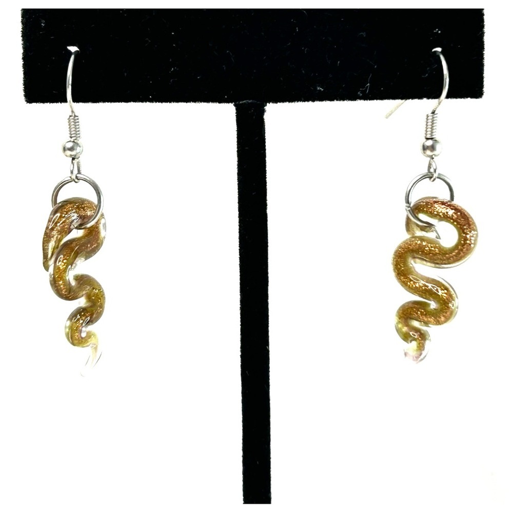 Glass Snake Earrings Gold Sparkle - Picture 3 of 5